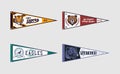 Pennant flag set for college volleyball, baseball, basketball or soccer team. Tigers, eagles and bears, panthers